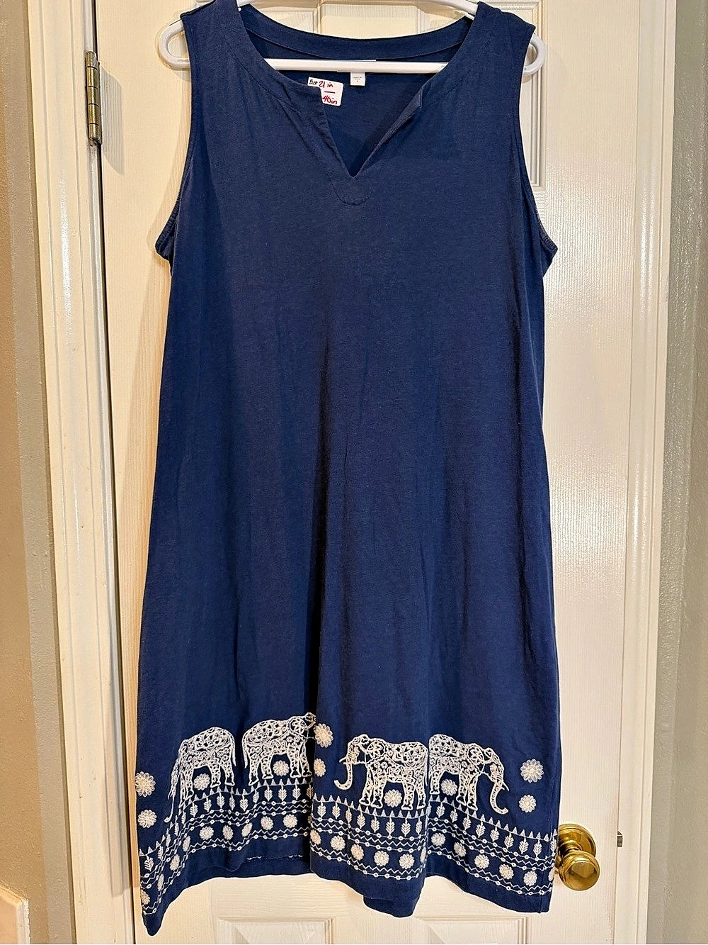 J. Jill Embroidered Elephant Shift Dress Mini Blue Large